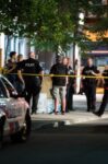 Toronto, July 23, 2018 (xinhua) Police Officers Gather At The Crime Scene In Toronto, Canada, On July 23, 2018. A Man Shot 14 People, Killing One And Injuring 13 Others In Toronto's East End Neighborhood Before Dying After An Exchange Of Gunfire With Police, According To Ctv Monday. (xinhua/li Haitao/ians)